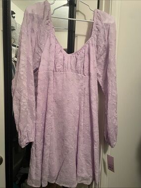 Lavender Textured Long Sleeve Mini Dress